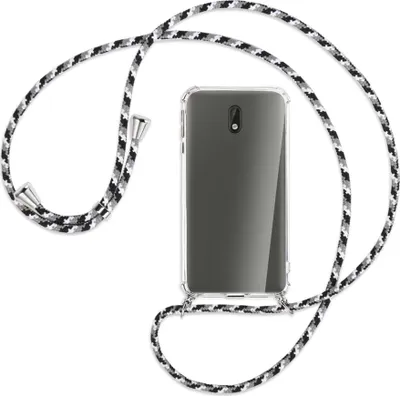 Produktbild von Handykette Backcover-Schutzhülle mit Band (Metall silberfarben) für Nokia 3 - schwarz/grau/weiß