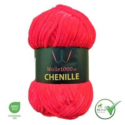 Produktbild von Wolle1000 Chenille - 08 ROT - 100g - weiches Chenille Garn / Kuschelwolle