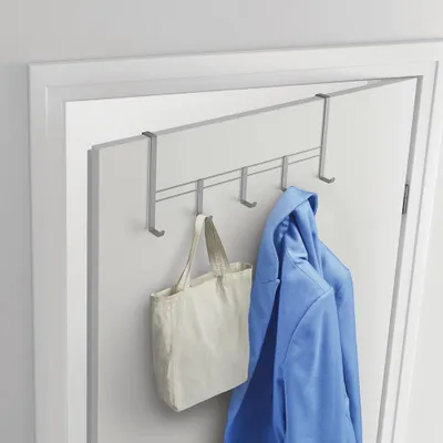Produktbild von Metaltex türgarderobe grau 5 haken - Silber - Bereit f\u00fcr den Einsatz | Geeignet f\u00fcr T\u00fcren mit \u00dcberdeckung
