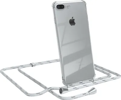 Produktbild von EAZY CASE Handykette kompatibel mit Apple iPhone 8 Plus / 7 Plus, Handyhülle mit Umhängeband, Handykordel, Schutzhülle Clear, Band in Weiß