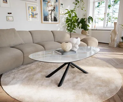 Produktbild von DELIFE Couchtisch Edge Oval 140x75 cm Keramik Onyx Pearl Sarity Metall Schwarz