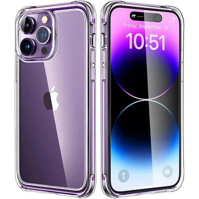Obrázek produktu pro Průhledný kryt na mobilní telefon iPhone, průhledný ochranný kryt, průhledný kryt pro iPhone, nárazuvzdorný, odolný proti poškrábání s ochranou displeje – iPhone 14 Pro Max / Bez