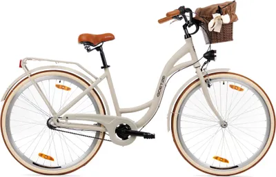Produktbild von Goetze Style 28 Zoll City Bike, 46 cm ALU Rahmen, 3-Gang Shimano Nexus, Rücktrittbremse & V-Bremse, LED-Beleuchtung, Gepäckträger, Rattankorb mit Bezug