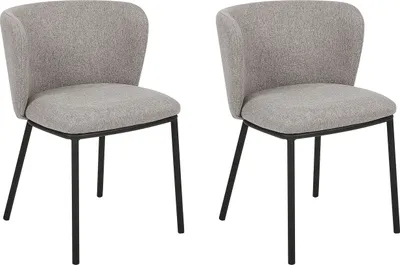 Produktbild von BELIANI Set aus 2 Esszimmerstühlen Grau Polyester Polsterung Schwarze Metallbeine Armlose Gebogene Rückenlehne Modernes Design