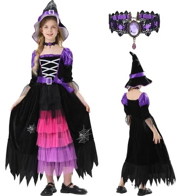 Obrázek produktu pro Omgoods - Kostým čarodějnice pro dívky s kloboukem, ideální na Halloween