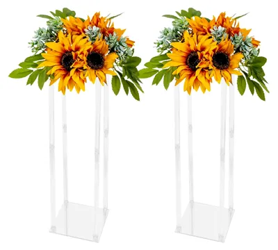 Produktbild von Geometrischer Acryl Blumenständer, 80 cm Höhe, zerlegbar, transparente Blumensäule für Tischdekoration
