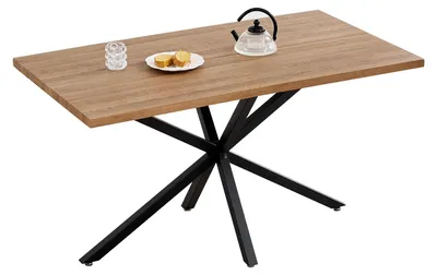 Produktbild von Runder Esstisch klein - Küchentisch für 4 Personen - Metallgestell - Modern minimalistisches Design - Dunkle Holzoptik