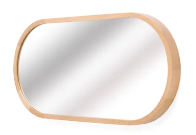 Produktbild von STOLARNIA PIKA Ovaler Badspiegel (80x38 cm) - Wandspiegel mit Holzrahmen - Oval Spiegel mit Holz Eiche für Badezimmer, Flur, Wohnzimmer, Schlafzimmer