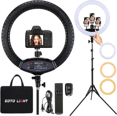 Obrázok produktu pre LED kruhové svetlo s stojanom – kruhové svetlo, svetlo na vlogy, svetlo na selfie – 48,3 cm / 19 palcov