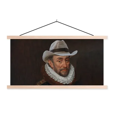 Produktbild von MuchoWow® Textilposter Wilhelm von Oranien - Hut - Gemälde 60x30 cm mit holzfarbenen Rahmen - Dekoration