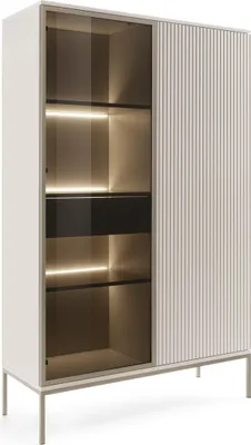 Produktbild von Vitrine LED, Glasfront, Schublade, kaschmir, gold Füße, Vitrinenschrank