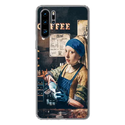 Produktbild von MuchoWow® Handyhülle Schutzhülle Hülle für Huawei P30 Pro Mädchen mit Perlenohrring - Cappuccino - Barista - Vermeer - Kaffee - Gemälde Silikon Softcase Handy Hülle - Schutzdeckel