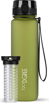 Produktbild von uberBottle softTouch Trinkflasche mit Fruchtbehälter 1000ml / Olive Green/ 720DGREE
