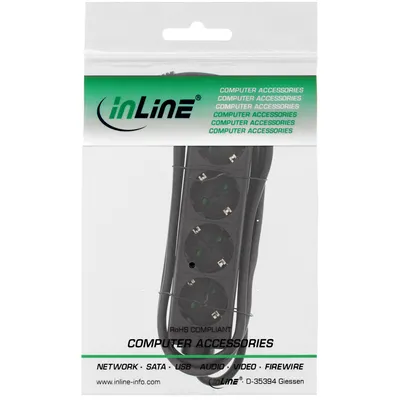 Image de InLine® multiprise, 4x contact de protection noir, 3m