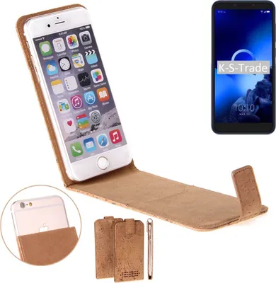 Produktbild von K-S-Trade Handyhülle kompatibel mit Alcatel 1S (2019) Kork Hülle Flipstyle Case Schutzhülle Kork Case Hülle Flip cover Klapphülle Klapp, braun 1x