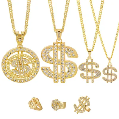7-teiliges Dollar-Schmuckset mit Strass, Gold, verstellbar