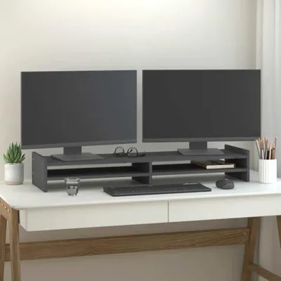 Imagen del producto de Soporte para monitor gris de madera maciza de pino, dimensiones: 100 x 27 x 15 cm