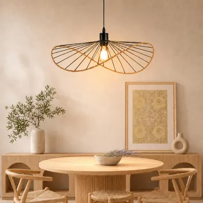 Image de Lampe suspendue ZMH  Lampe suspendue à 1 ampoule, noire, pour table à manger, douille E27, style rétro, pour salon, style bohème, Ø 50 cm (ampoule non fournie), Image générée par une IA