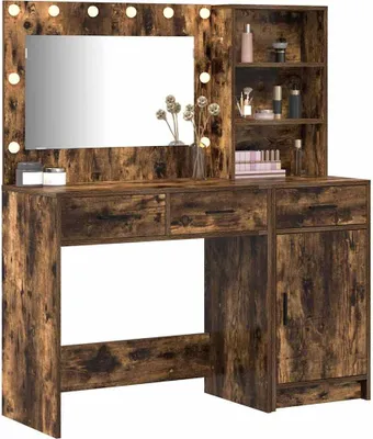 Image de vidaXL Table de maquillage, 2 pièces, marron, 78,5 x 41 x 135 cm, panneaux de particules
