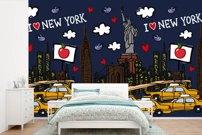 Produktbild von MuchoWow® Fototapete für Wohnzimmer oder Schlafzimmer Wandtapete Vinyl Motivtapete New York - Taxi - Freiheitsstatue - 360x240 cm - Vinyl-Tapete