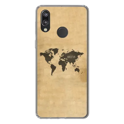 Produktbild von MuchoWow® Handyhülle Schutzhülle Hülle für Huawei P20 Lite (2020) Weltkarte - Braun - Zitat Silikon Softcase Handy Hülle - Kartenhalter