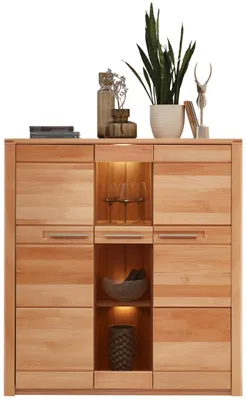 Produktbild von Highboard - 127 x 137 cm - 3 Türen - Kernbuche teilmassiv - mit LED-Beleuchtung