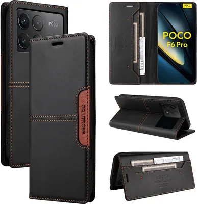 Obrázek produktu pro Pouzdro pro Xiaomi Poco F6 Pro/Redmi K70/K70 Pro, kožené flipové peněženkové pouzdro s přihrádkou na karty a stojánkem Černý