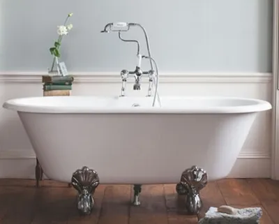 Produktbild von Casa Padrino Jugendstil Badewanne Naturstein freistehend 170 x 80 x 67 cm BBlan Weiß, Retro Antik Badewanne, Füsse: Schwarz Luxury Arc