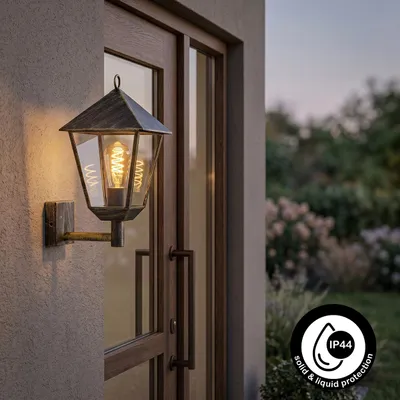 Produktbild von Bormida Wandlampe in antikem Look aus Metall/Glas in Braun-Gold/Klar