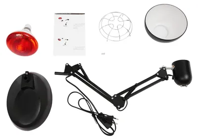 Produktbild von Infrarot Wärmelampe - 150W Therapielampe - Verstellbarer Standfuß - 360° drehbarer Lampenkopf - 180° Schwenkarm - E27 Leuchtmittel inklusive - Schwarz