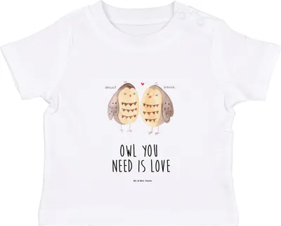 Produktbild von Mr. & Mrs. Panda Organic Baby Shirt Eulen Liebe 12. - 18. Monat - Weiß - Geschenk, Kleinkind T-Shirt, Owl, Liebesspruch, , Kinder, Baumwollshirt, Top, Eule, Verliebt