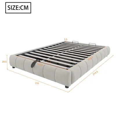 Image de OKWISH Lit Coffre 140x200 cm - Lit Double avec Éclairage LED et Rangement, Lit Capitonnée en Velours, Sans Matelas - Beige