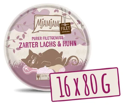 Productafbeelding van MjAMjAM - Premium natvoer voor katten - zachte filet van zalm en kip, 80g