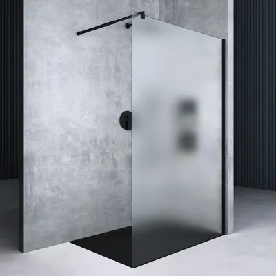 Produktbild von Mai & Mai Walk-In Duschwand Duschabtrennung 10mm ESG-Sicherheitsglas vollflächig Satiniert mit Nanobeschichtung 120x200cm Runder Stabilisator Bremen02VS Schwarz