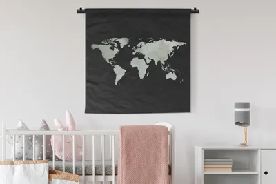 Produktbild von MuchoWow® Wandteppich Wandbehang Weltkarte - Aquarell - Grau 90x90 cm Tapisserie Dekoration Wandtuch - Wandaufhänger
