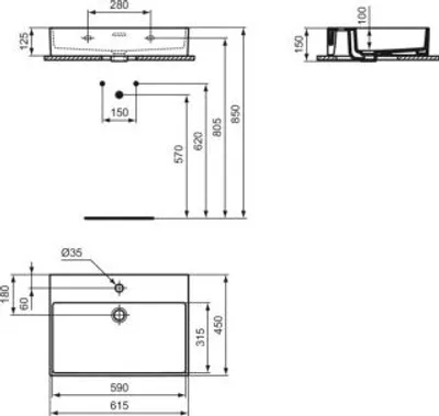 Produktbild von IDEAL STANDARD R0542V1 Waschtisch Extra 615 mm 1 Hahnloch