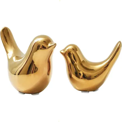 Produktbild von Dekorative Vogelstandbilder, modernes Gold, 2 Stück, für Wohnzimmer
