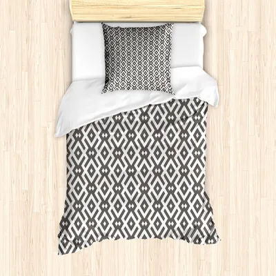 Produktbild von ABAKUHAUS Modern Mantele, geometrische Linien, Milbensicher Allergiker geeignet mit Kissenbezügen, 135 cm x 200 cm - 80 x 80 cm, Dunkle Taupe und Weiß