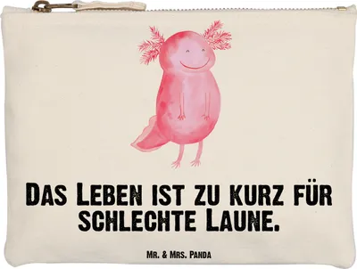 Produktbild von Mr. & Mrs. Panda Kosmetiktasche Axolotl Glücklich Grösse XL Große - Weiß - Geschenk, Schlampermäppchen, Motivation, Motivationsspruch, Schwanzlurch, beauty case, Lurch
