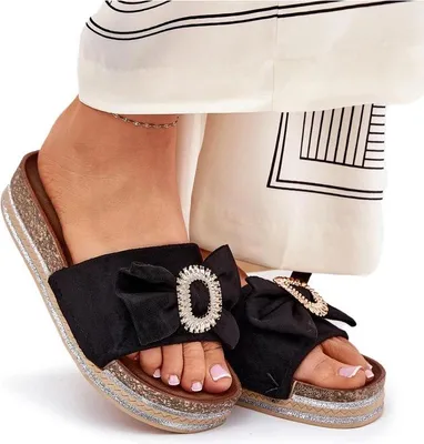 Produktbild von Damen Sandalen Auf Plattform Mit Schleife Und Dekorativer Brosche Schwarz Lenela 39