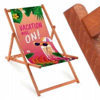 Produktbild von Holz Strandliegestuhl Orange Fullprint – Klappbare Gartenliege für Strand & Garten
