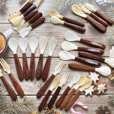 Produktbild von Holzschalen Esslöffel Eis Kaffee Kaviar Löffel Rührschlitten - Holzgriff Schalen Löffel