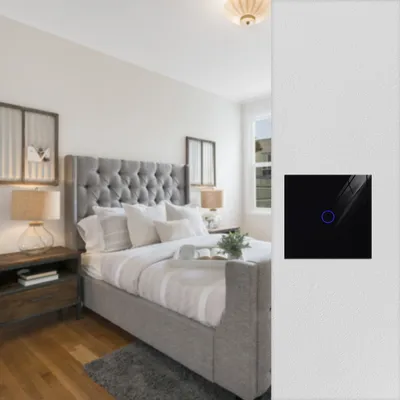 Produktbild von Navaris Touch Lichtschalter Wandschalter - mit Montagematerial Glas Panel und Status-LED - Licht Schalter innen außen - Einbauschalter Schwarz