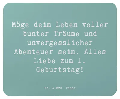 Produktbild von Mr. & Mrs. Panda Mauspad Spruch Alles Liebe zum 1. Geburtstag - Meeresbrise - Geschenk, bunte Träume, pc mausunterlage, mousepad, Happy Birthday, Mouse Pad, Lächeln