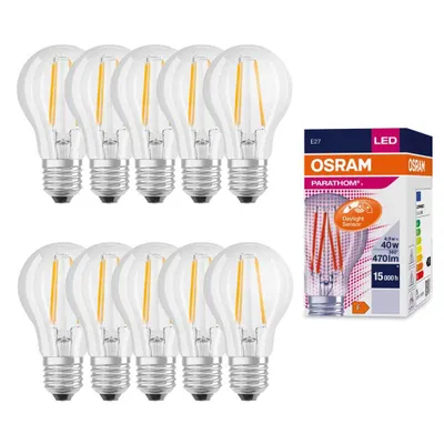 Image de 10 ampoules LED à filament Osram Parathom Daylight Sensor Classic, forme poire A60 4 W = 40 W E27 transparent FS 470 lm blanc neutre 4000 K capteur de lumière du jour