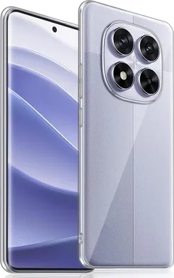 A clear protective case for a smartphone is shown diagonally against a white background. The smartphone is partially visible behind the case, showing its screen and camera module.