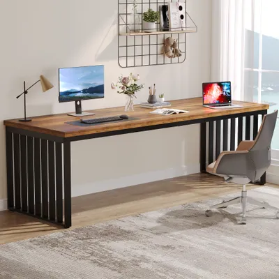 Obrázok produktu pre Tribesigns 180 cm stôl, veľký počítačový stôl PC stôl kancelársky stôl s robustným kovovým rámom, pracovná stanica pre domácu kanceláriu, hnedá (bez stoličky)