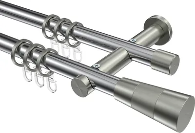 Produktbild von Interdeco Gardinenstange / Vorhangstange Chrom / Edelstahl-Optik, Typ Platon Tanara (Konus), 20 mm Ø 2-läufig, 440 cm