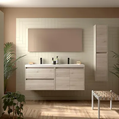 Image de Meubles de salle de bain BALTIC 1400 : 2 portes et 2 tiroirs, finition naturelle + meuble sous vasque