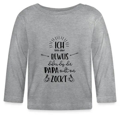 Produktbild von Spreadshirt Der Beweis Dass Der Papa Nicht Nur Zockt Baby Langarm Shirt, 12-18 Monate, Grau meliert